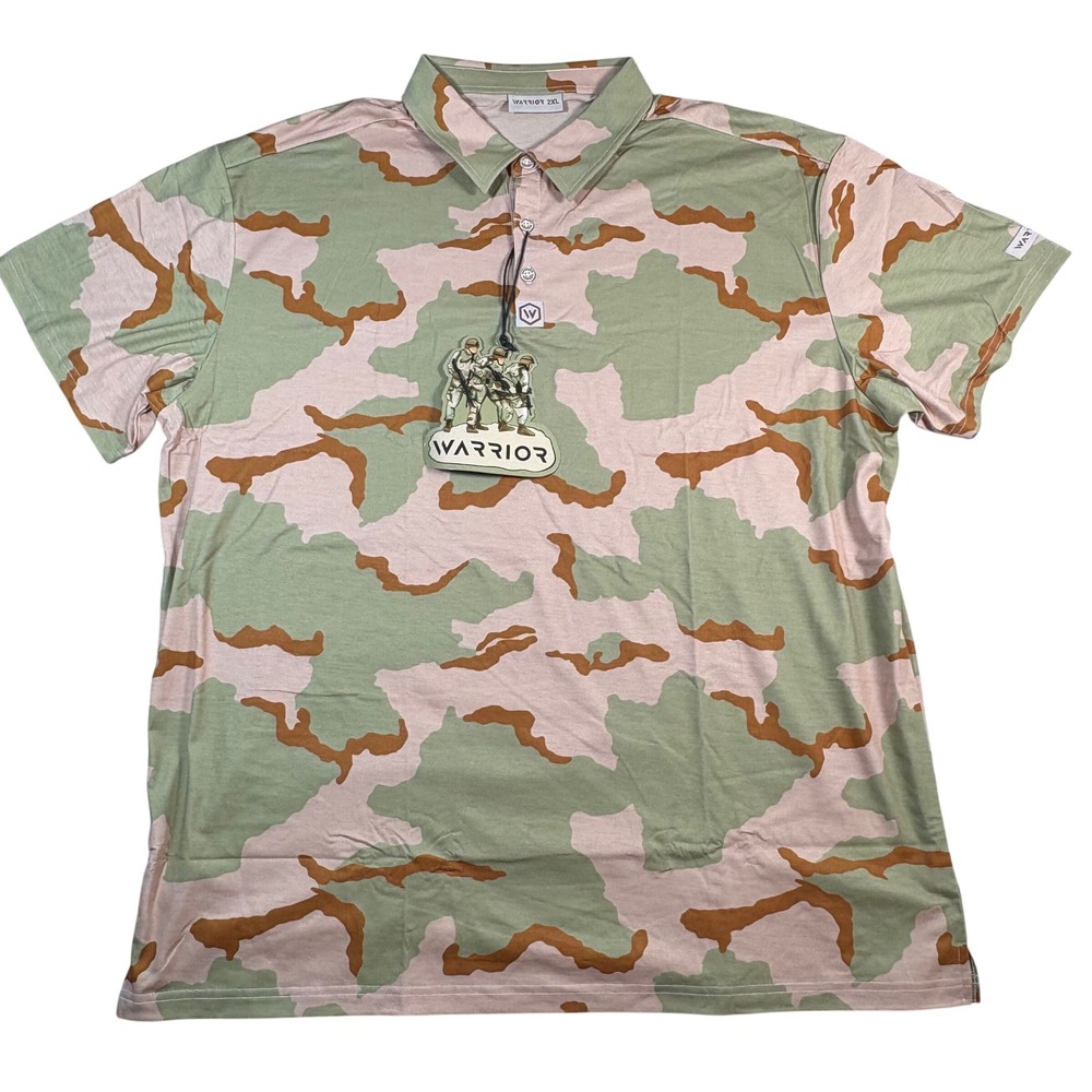Warrior Camo Polo Shirt Mens 2XL Desert Camouflage Short Sleeve Streetwear NEW